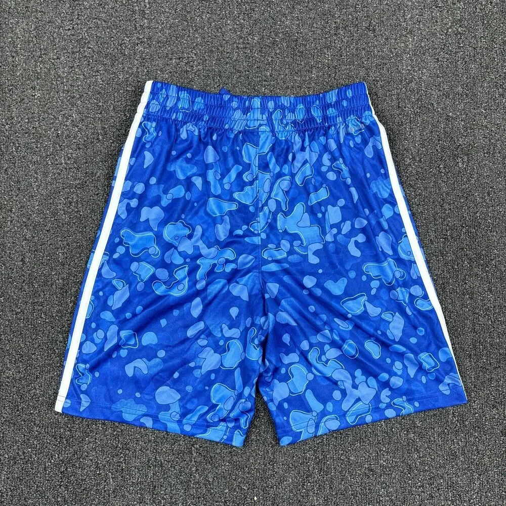Adidas Boys' Blue Athletic Shorts Black Drawstring Elastic Waist Size Medium